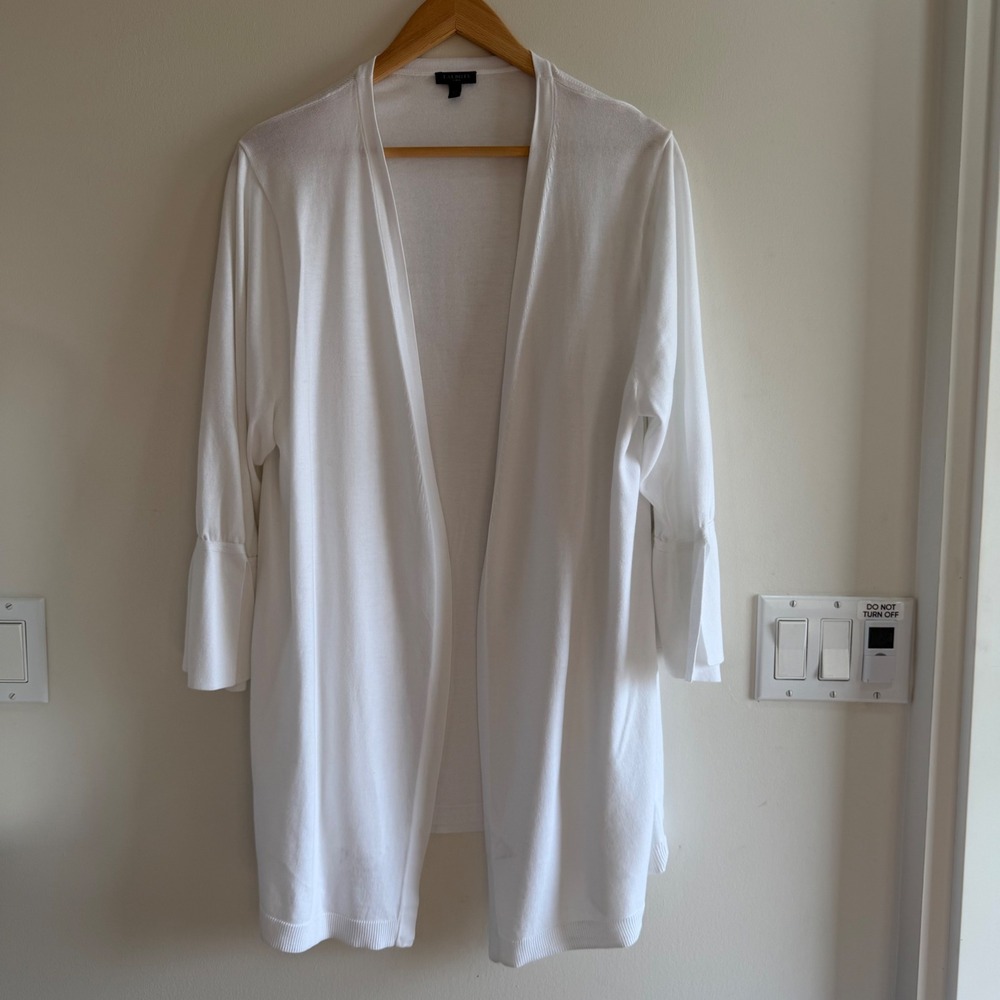 Talbots Open Front Bell Sleeve Cardigan White Womens 2X Lightweight Sweater